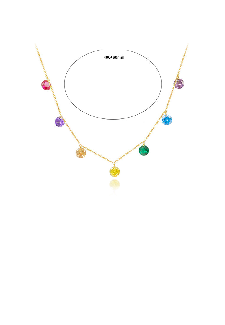925 Sterling Silver Plated Gold Simple Fashion Colorful Cubic Zirconia Geometric Necklace - Luxurious Look