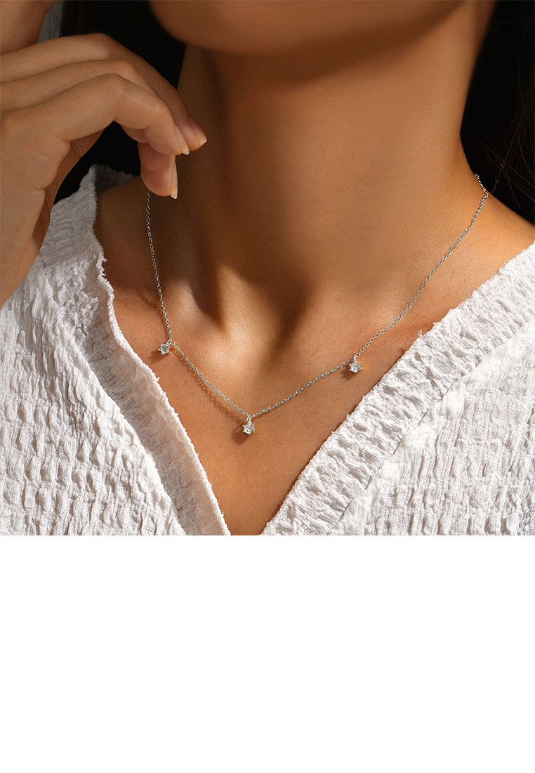 925 Sterling Silver Simple and Fashion Geometric Cubic Zirconia Necklace - Luxurious Look