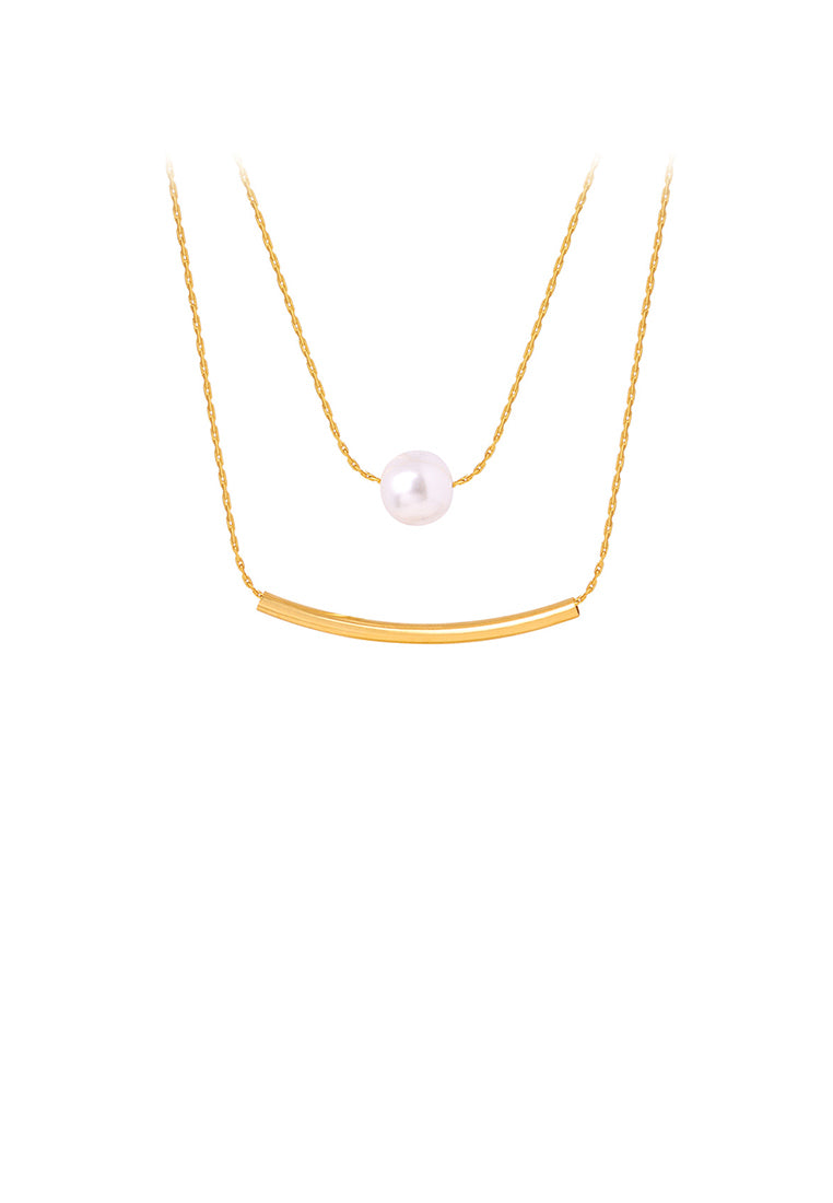 Simple and Fashion Plated Gold 316L Stainless Steel Geometric Imitation Pearl Double Layer Necklace - Luxurious Look
