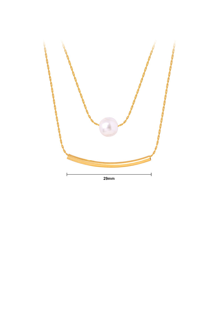 Simple and Fashion Plated Gold 316L Stainless Steel Geometric Imitation Pearl Double Layer Necklace - Luxurious Look