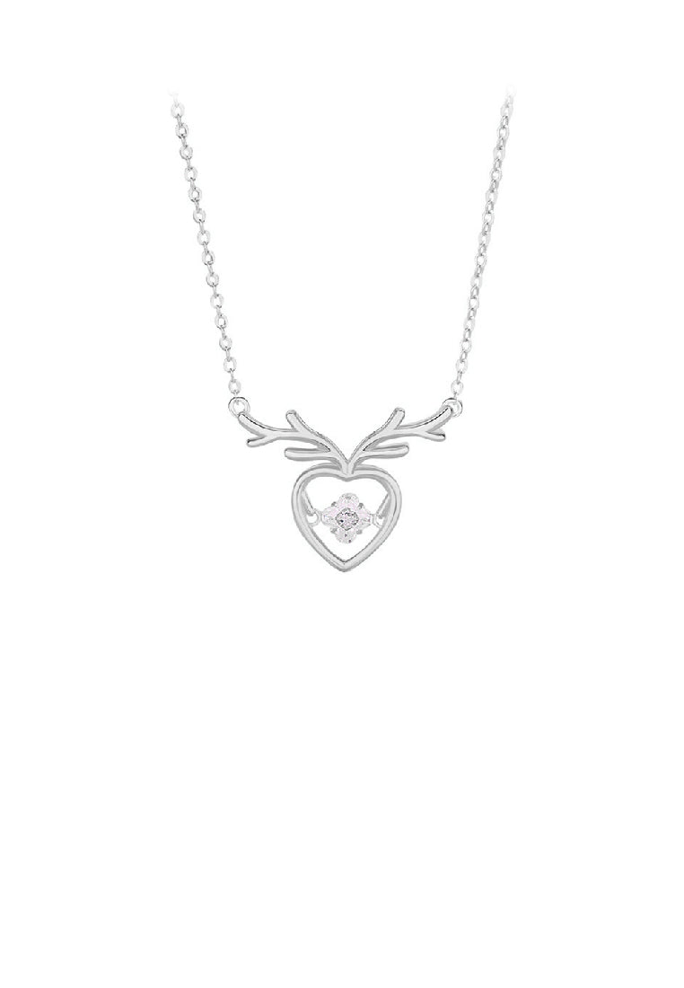 925 Sterling Silver Simple Fashion Antler Heart Pendant with Cubic Zirconia and Necklace - Luxurious Look