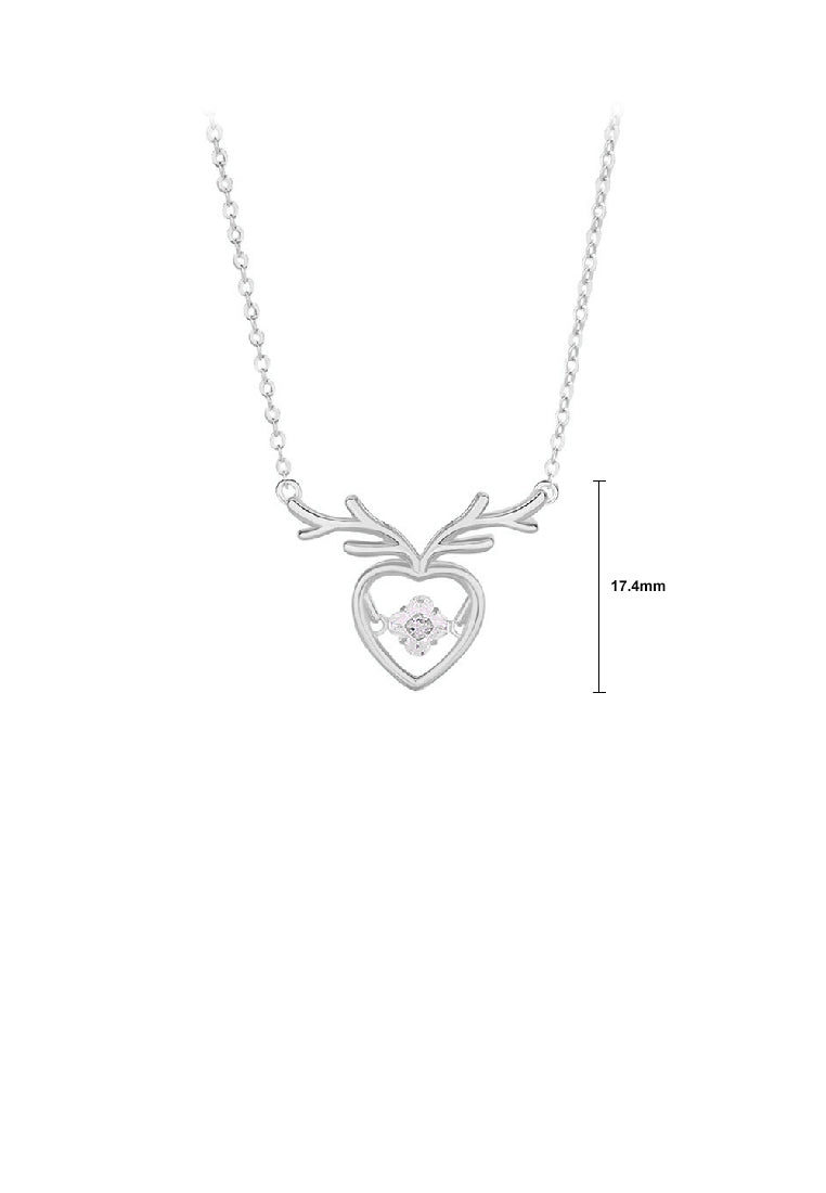925 Sterling Silver Simple Fashion Antler Heart Pendant with Cubic Zirconia and Necklace - Luxurious Look