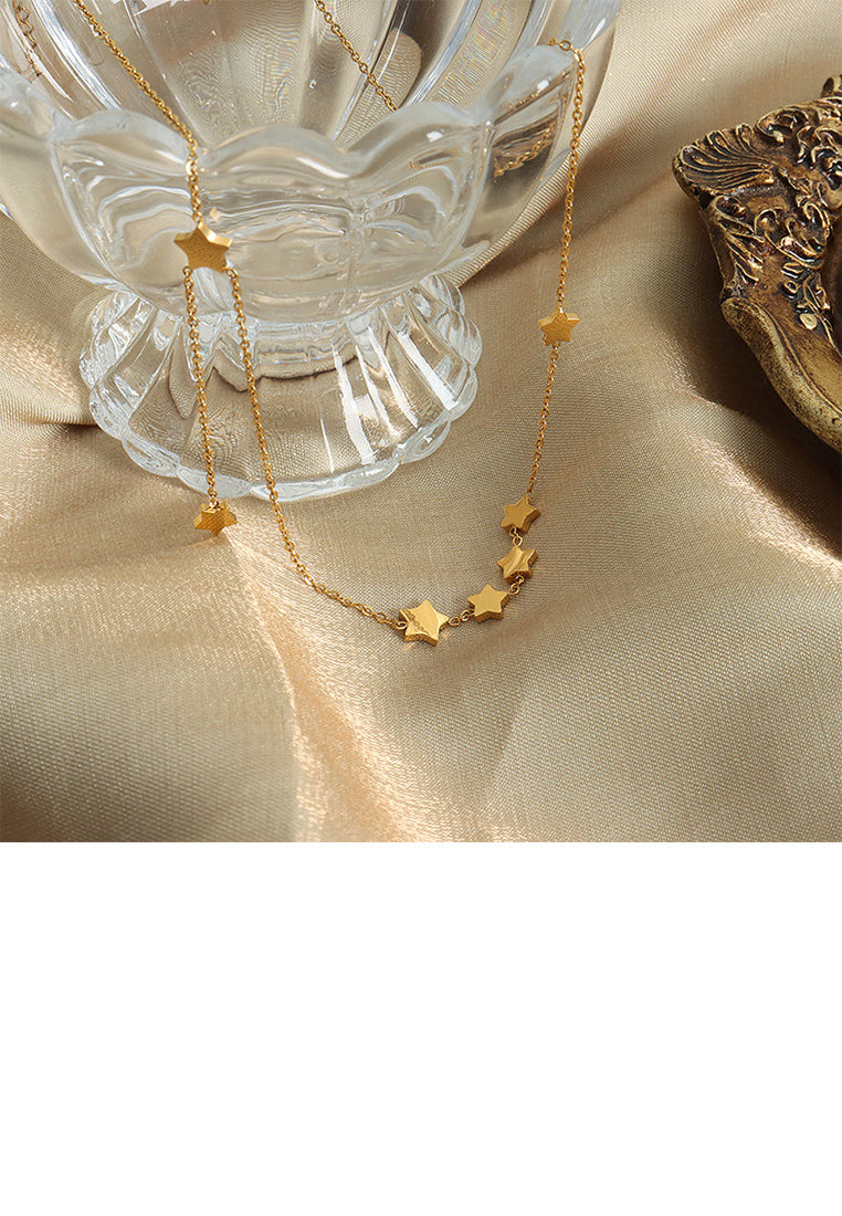 Simple and Fashion Plated Gold 316L Stainless Steel Star Tassel Necklace