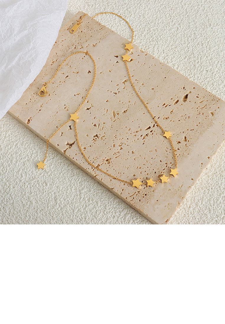 Simple and Fashion Plated Gold 316L Stainless Steel Star Tassel Necklace