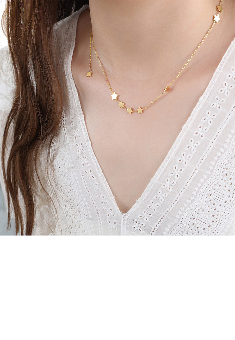 Simple and Fashion Plated Gold 316L Stainless Steel Star Tassel Necklace