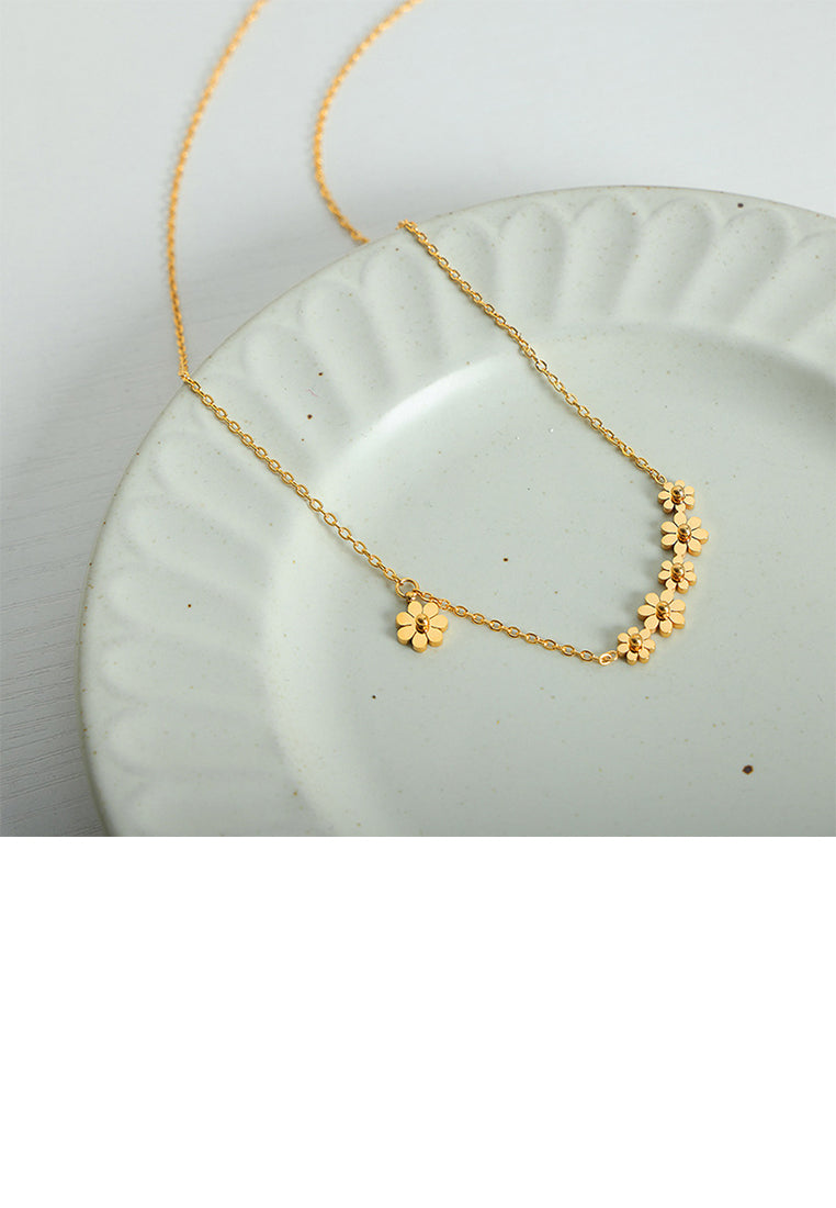 Fashion and Elegant Plated Gold 316L Stainless Steel Daisy Necklace