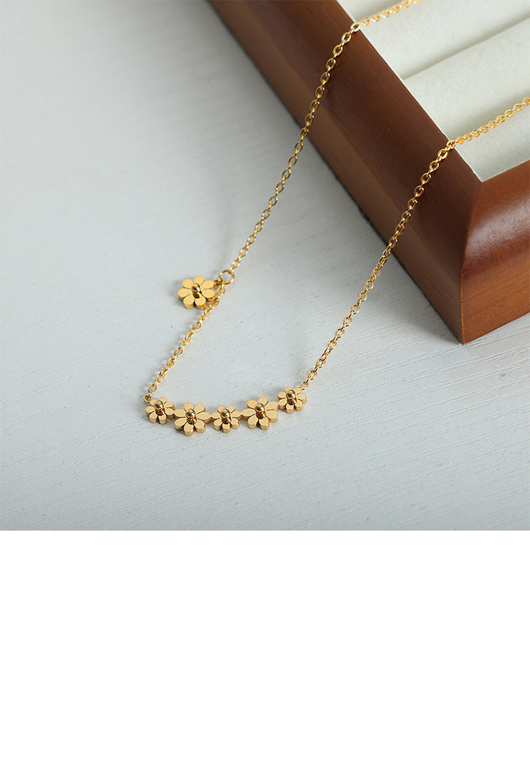 Fashion and Elegant Plated Gold 316L Stainless Steel Daisy Necklace