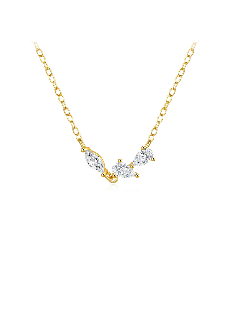 925 Sterling Silver Plated Gold Simple Geometric Necklace with Cubic Zirconia - Luxurious Look