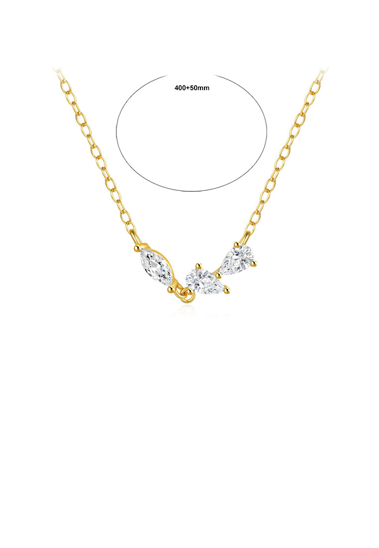 925 Sterling Silver Plated Gold Simple Geometric Necklace with Cubic Zirconia - Luxurious Look
