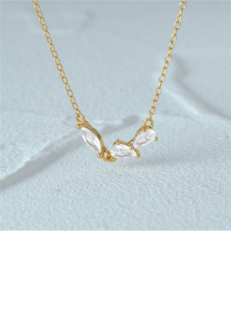 925 Sterling Silver Plated Gold Simple Geometric Necklace with Cubic Zirconia - Luxurious Look