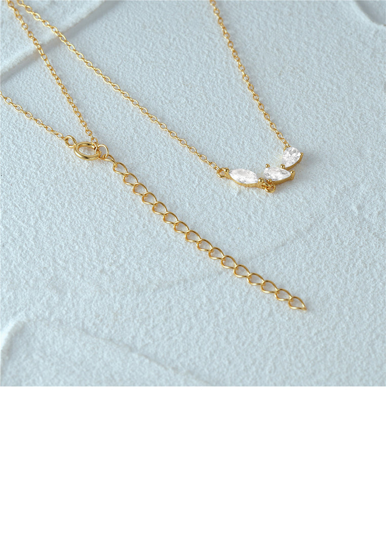 925 Sterling Silver Plated Gold Simple Geometric Necklace with Cubic Zirconia - Luxurious Look