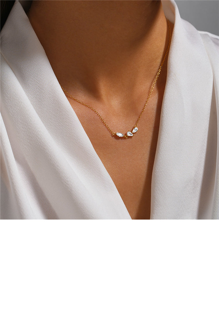 925 Sterling Silver Plated Gold Simple Geometric Necklace with Cubic Zirconia - Luxurious Look