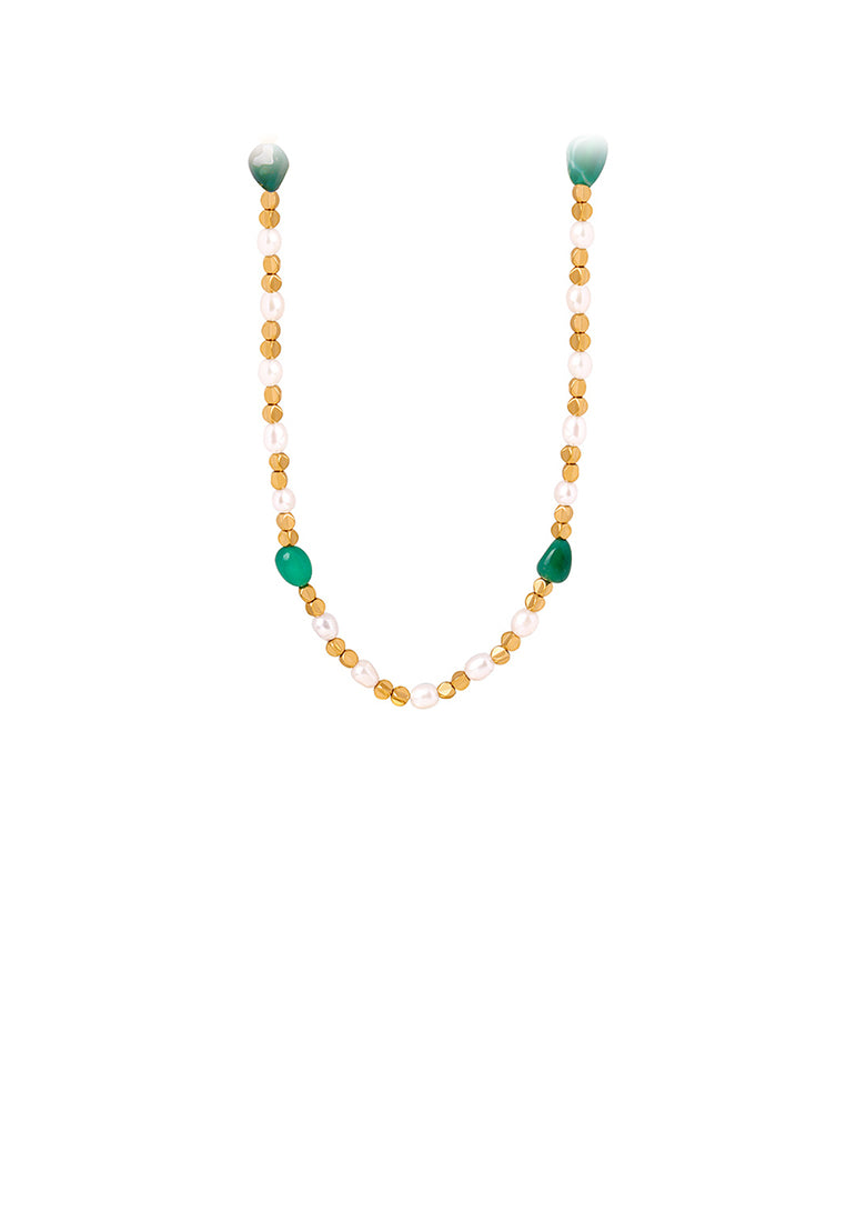 Fashion and Elegant Plated Gold 316L Stainless Steel Irregular Ball Beads Necklace with Imitation Pearls