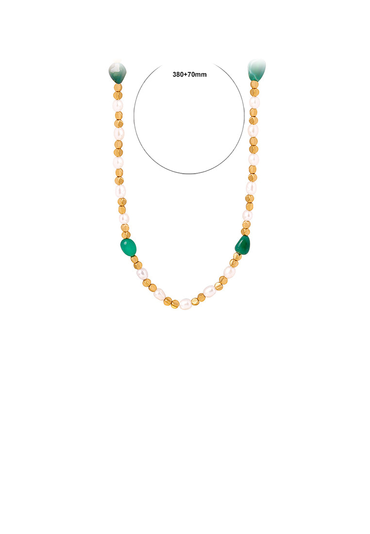 Fashion and Elegant Plated Gold 316L Stainless Steel Irregular Ball Beads Necklace with Imitation Pearls