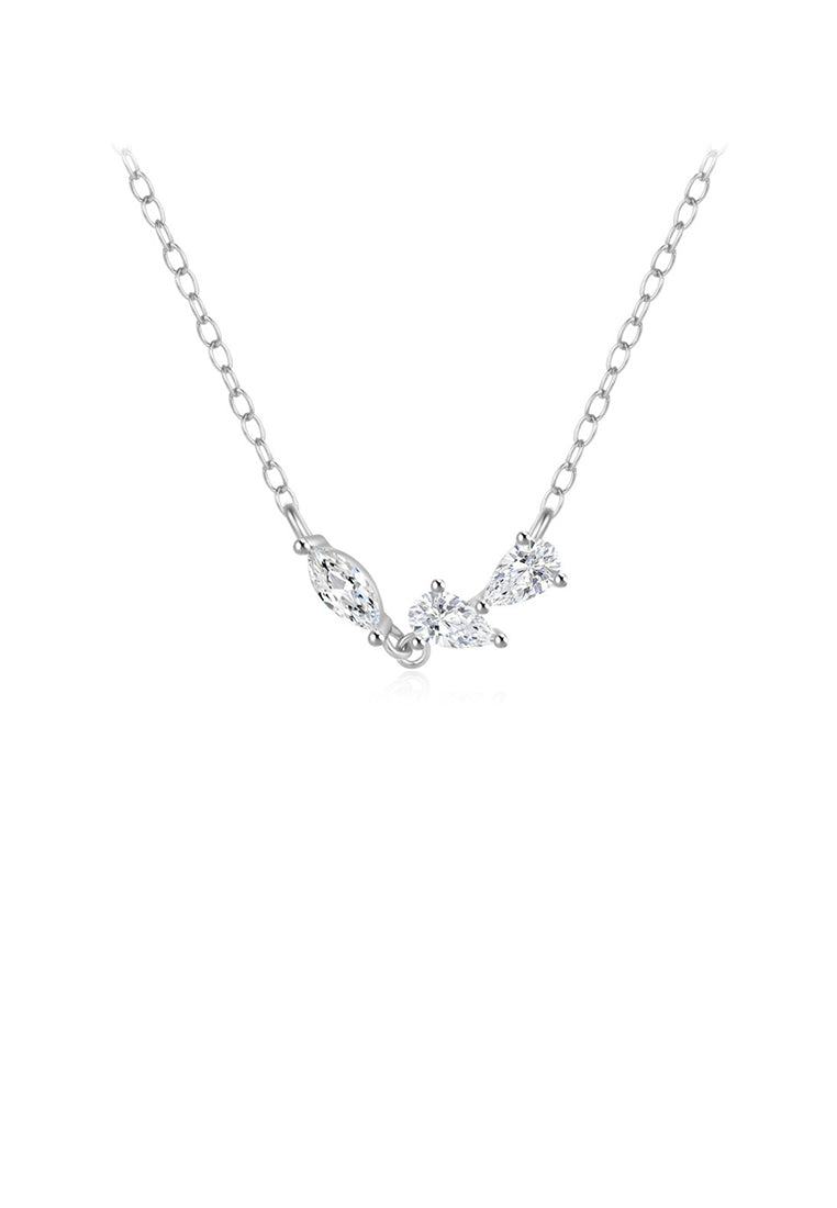 925 Sterling Silver Simple Geometric Necklace with Cubic Zirconia - Luxurious Look