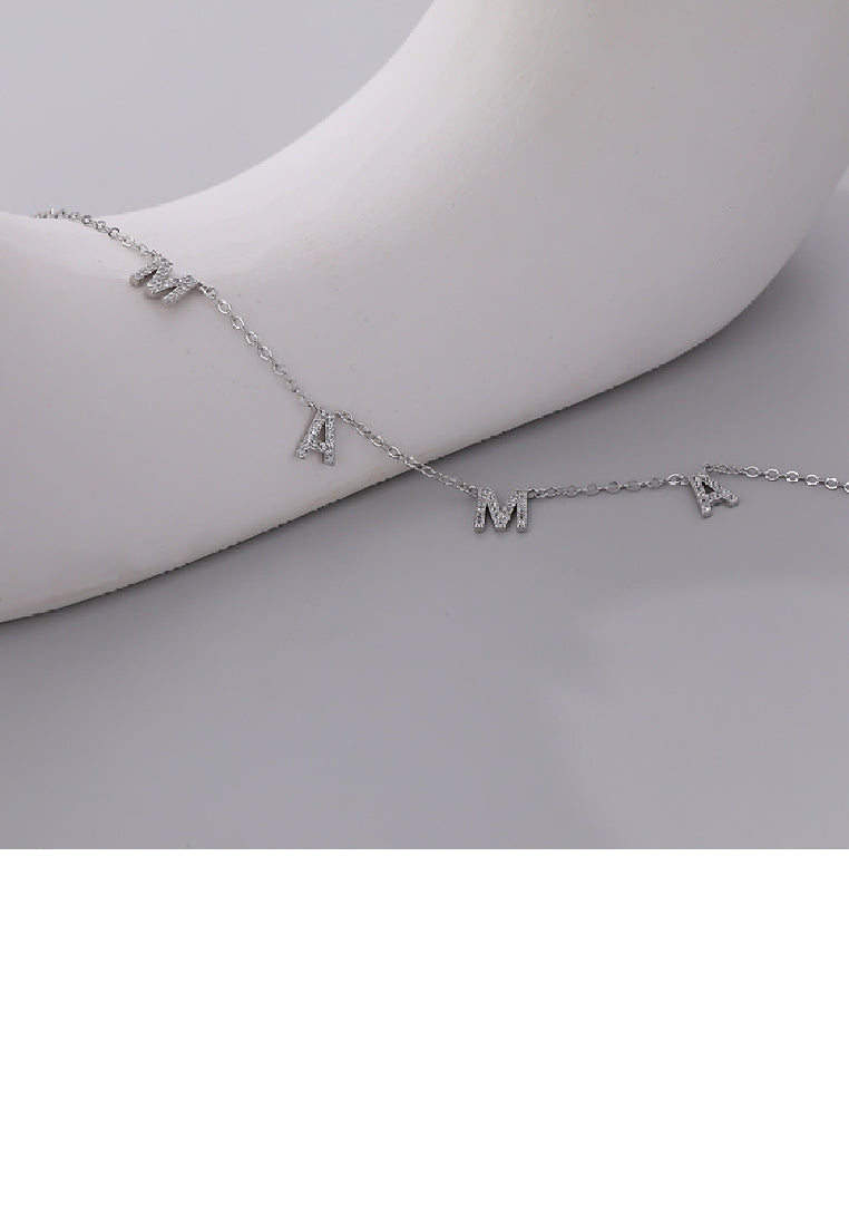 925 Sterling Silver Fashion Simple Alphabet Mama Necklace with Cubic Zirconia - Luxurious Look