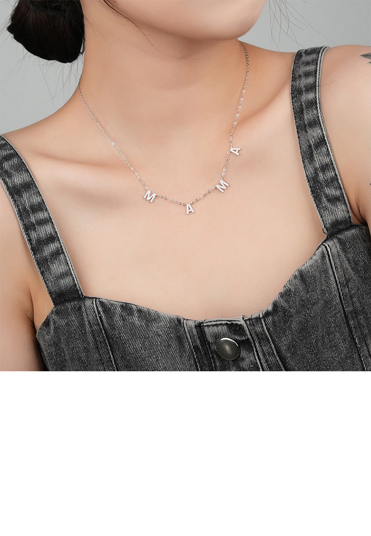925 Sterling Silver Fashion Simple Alphabet Mama Necklace with Cubic Zirconia - Luxurious Look