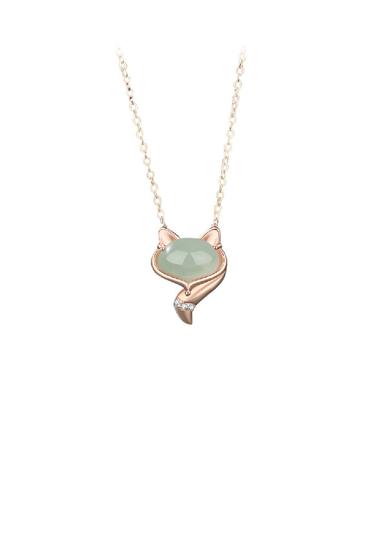 925 Sterling Silver Plated Rose Gold Fashion Simple Fox Imitation Chalcedony Pendant with Necklace