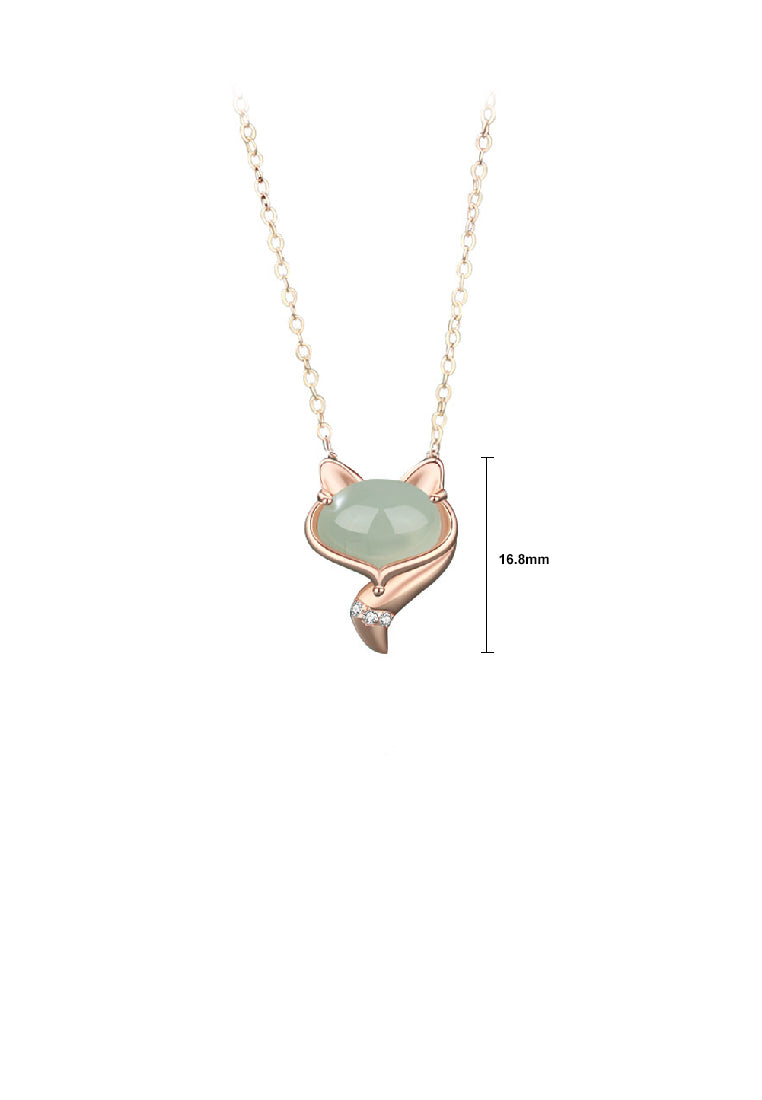 925 Sterling Silver Plated Rose Gold Fashion Simple Fox Imitation Chalcedony Pendant with Necklace
