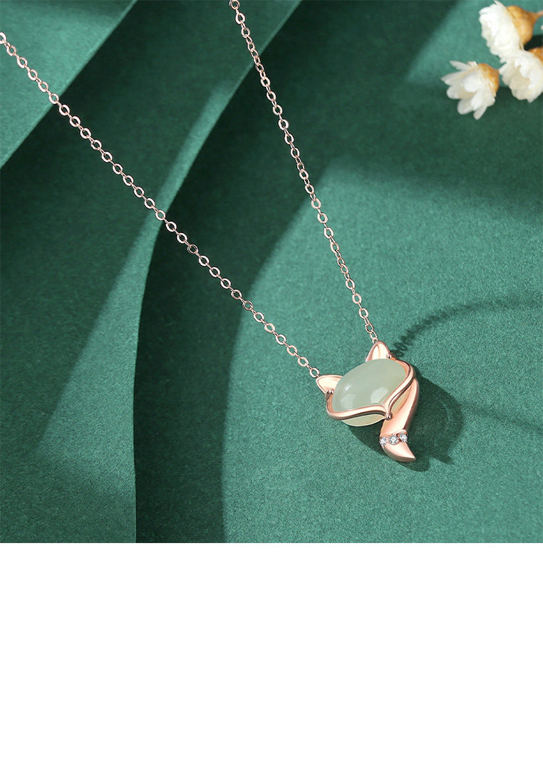 925 Sterling Silver Plated Rose Gold Fashion Simple Fox Imitation Chalcedony Pendant with Necklace