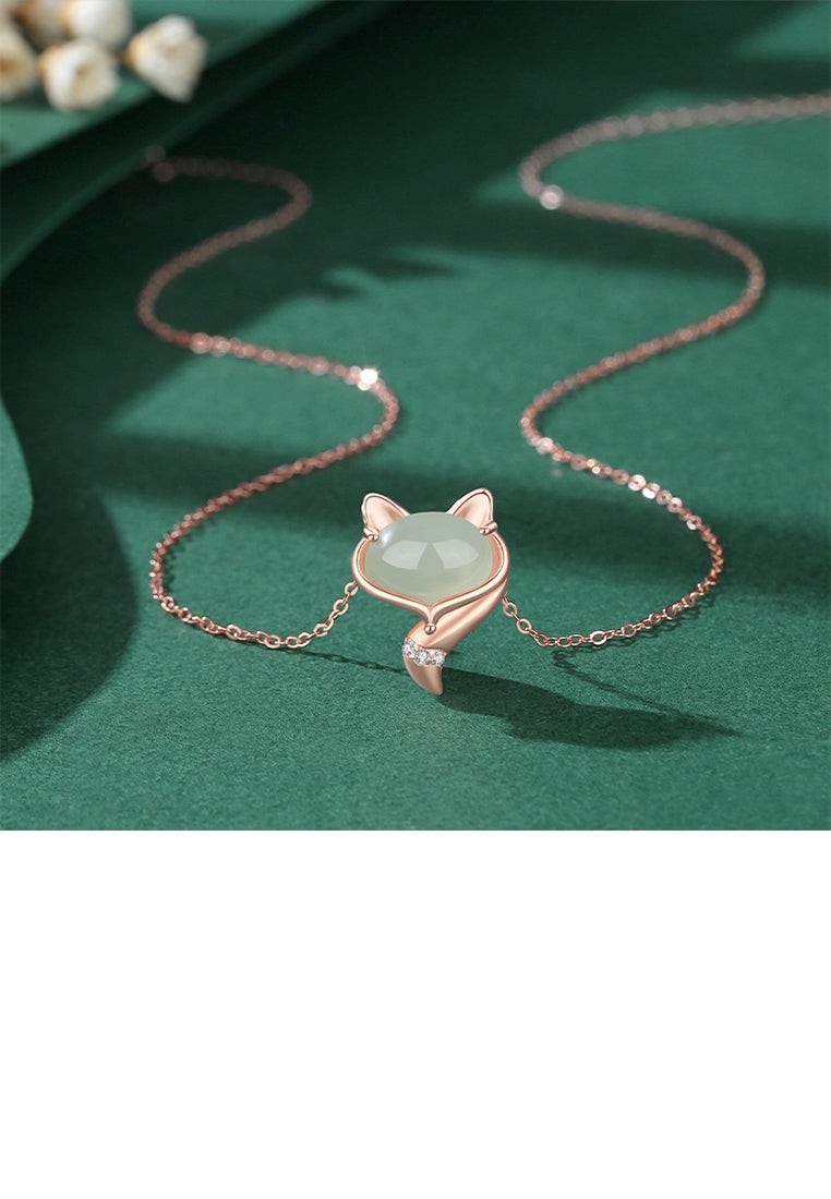 925 Sterling Silver Plated Rose Gold Fashion Simple Fox Imitation Chalcedony Pendant with Necklace