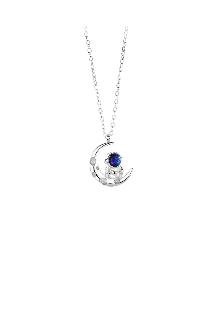 925 Sterling Silver Fashion Personality Astronaut Moon Couple Pendant with Necklace For Women