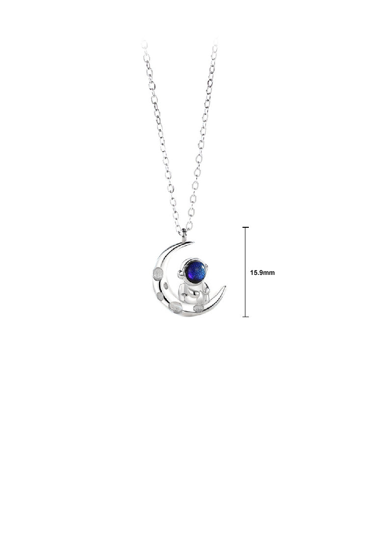 925 Sterling Silver Fashion Personality Astronaut Moon Couple Pendant with Necklace For Women