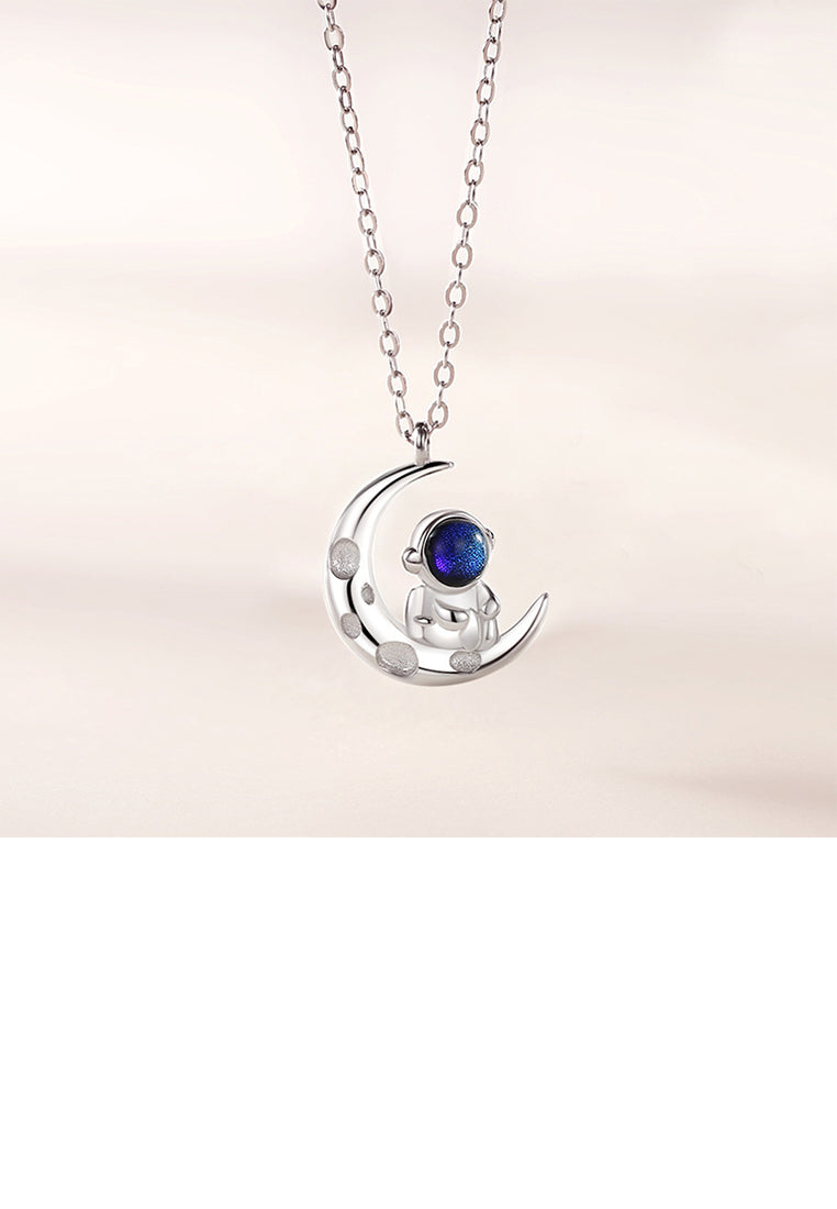 925 Sterling Silver Fashion Personality Astronaut Moon Couple Pendant with Necklace For Women