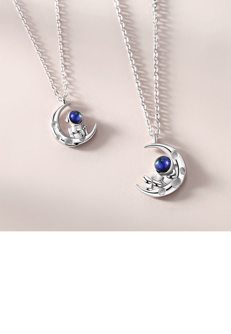 925 Sterling Silver Fashion Personality Astronaut Moon Couple Pendant with Necklace For Women