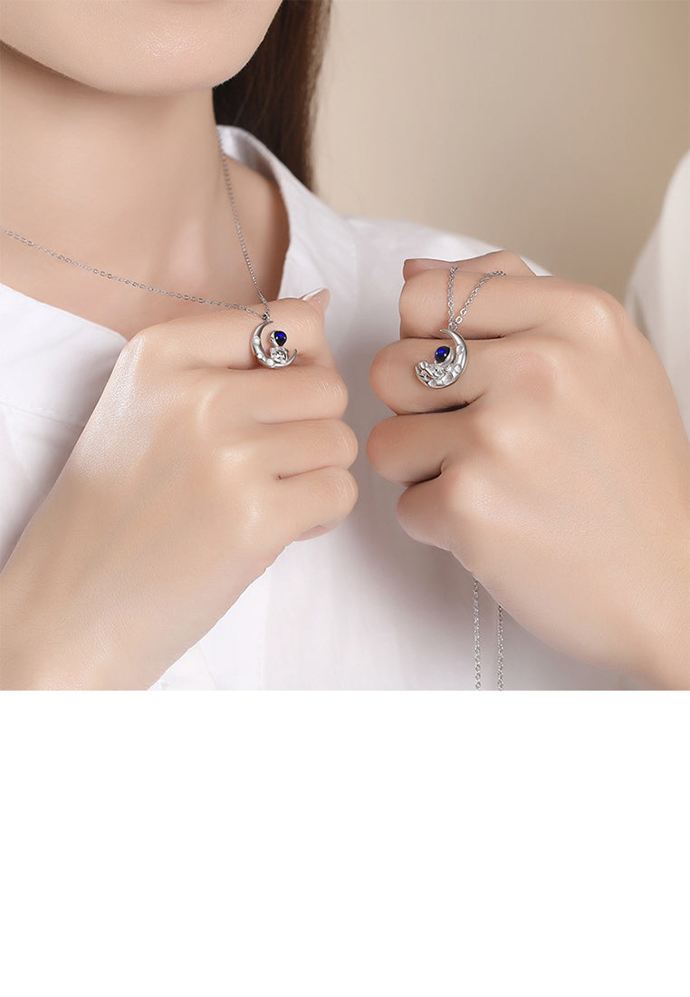 925 Sterling Silver Fashion Personality Astronaut Moon Couple Pendant with Necklace For Women