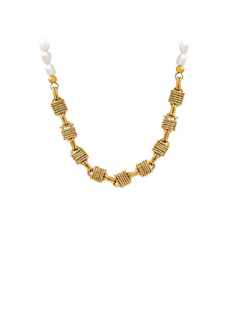 Fashion and Simple Plated Gold Geometric Square Pairing Imitation Pearl Necklace - Luxurious Look