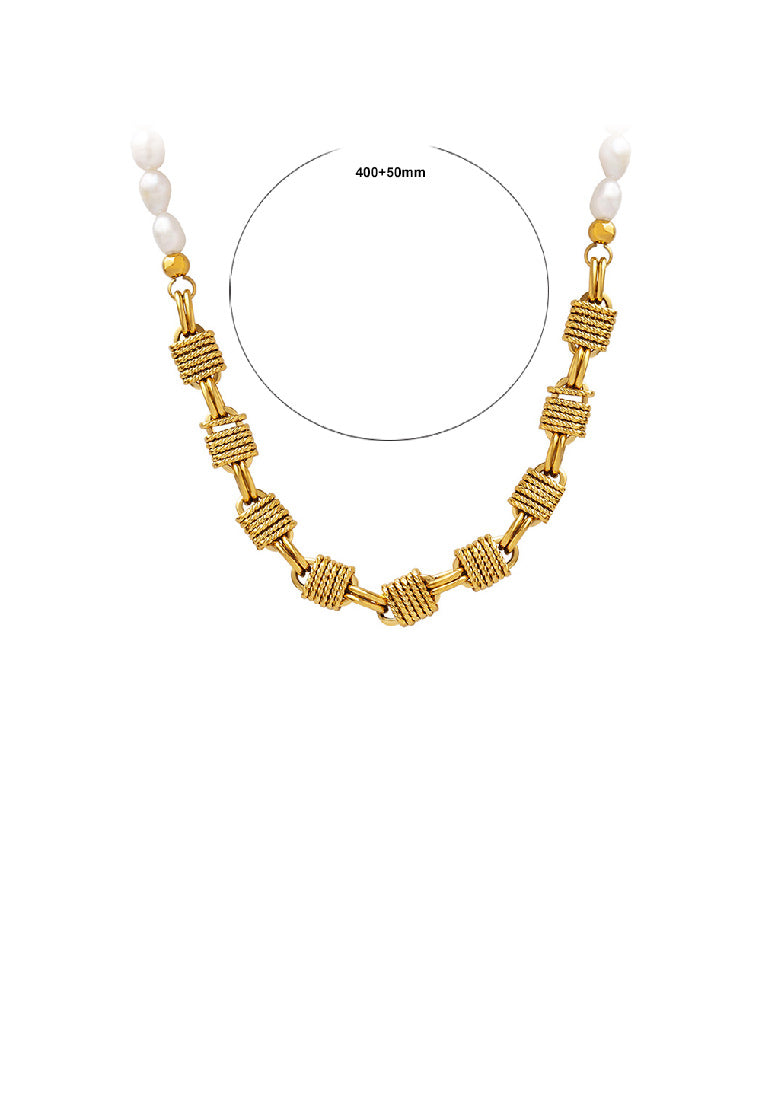 Fashion and Simple Plated Gold Geometric Square Pairing Imitation Pearl Necklace - Luxurious Look