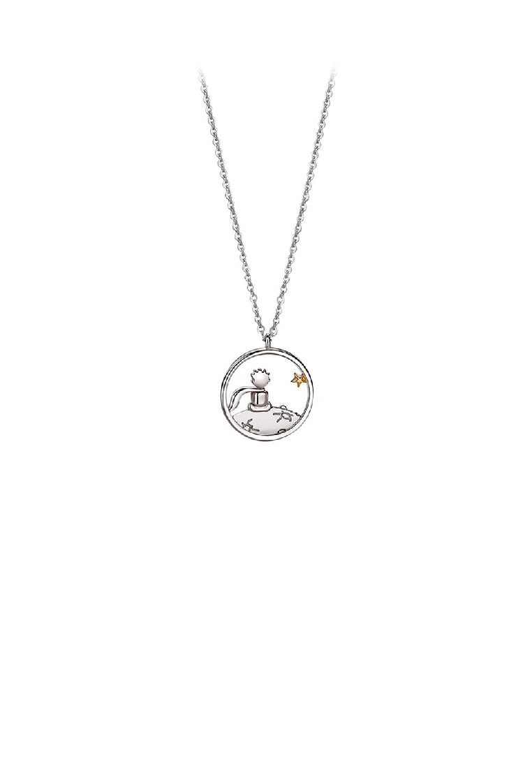 925 Sterling Silver Fashion Creative Little Prince Hollow Planet Geometric Round Pendant with Necklace