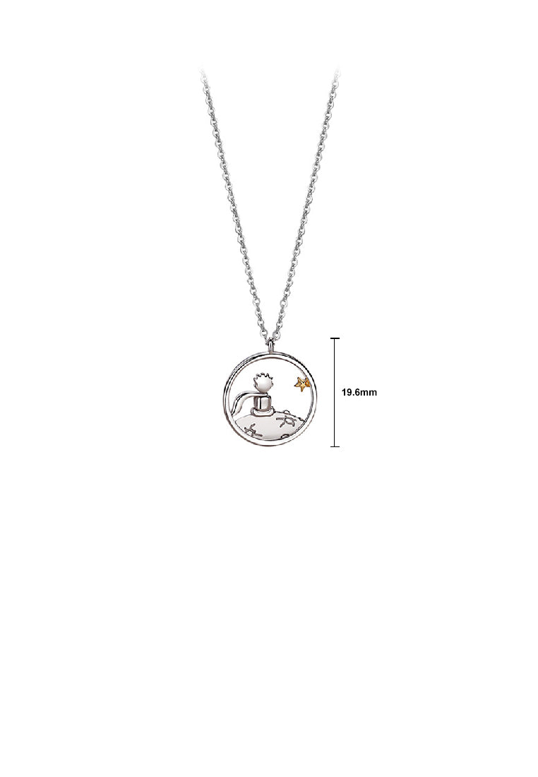925 Sterling Silver Fashion Creative Little Prince Hollow Planet Geometric Round Pendant with Necklace