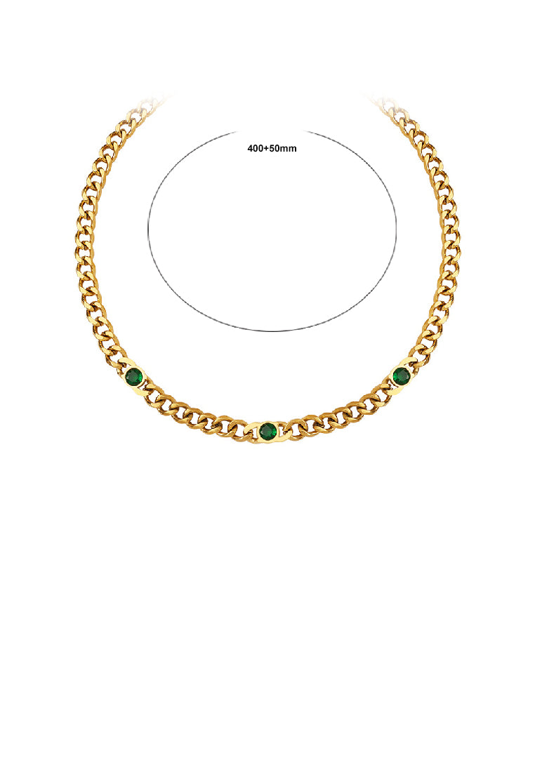 Fashion Simple Plated Gold 316L Stainless Steel Geometric Chain Necklace with Green Cubic Zirconia - Luxurious Look