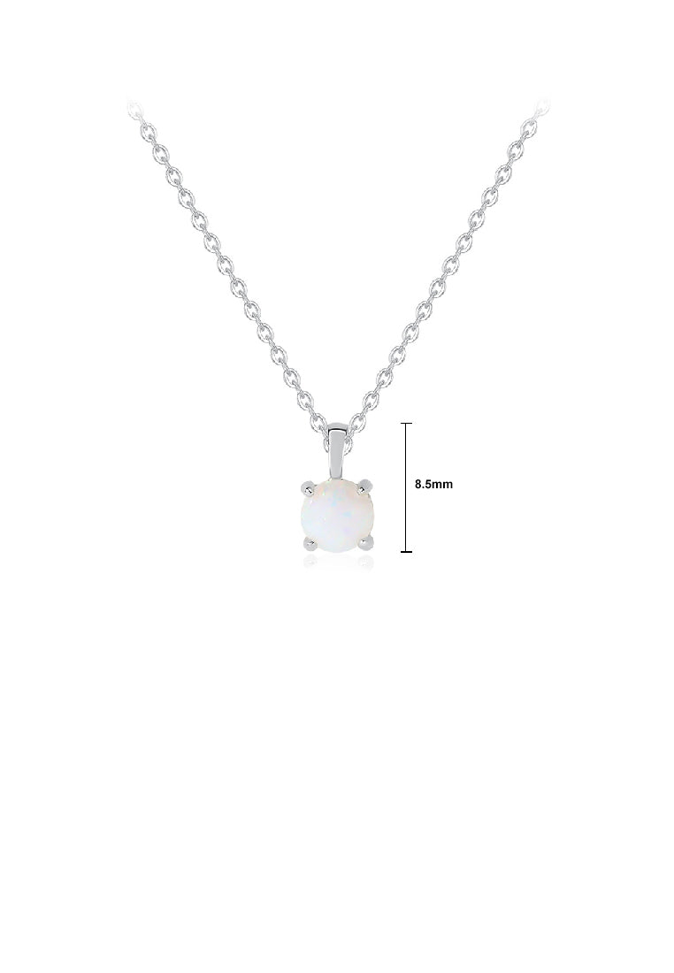 925 Sterling Silver Simple Fashion Geometric Round Opal Pendant with Necklace
