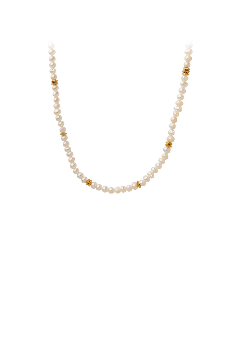 Simple and Elegant Plated Gold Irregular Imitation Pearl Beaded Stitching 316L Stainless Steel Necklace - Luxurious Look