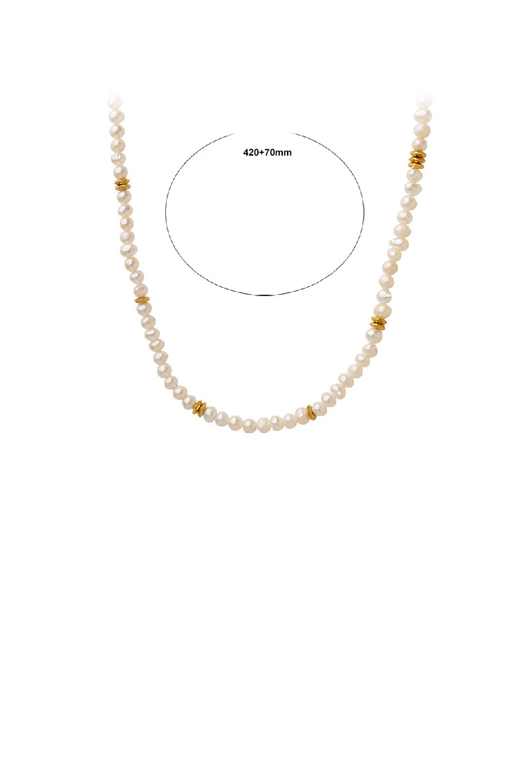 Simple and Elegant Plated Gold Irregular Imitation Pearl Beaded Stitching 316L Stainless Steel Necklace - Luxurious Look
