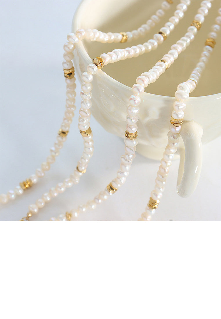Simple and Elegant Plated Gold Irregular Imitation Pearl Beaded Stitching 316L Stainless Steel Necklace - Luxurious Look