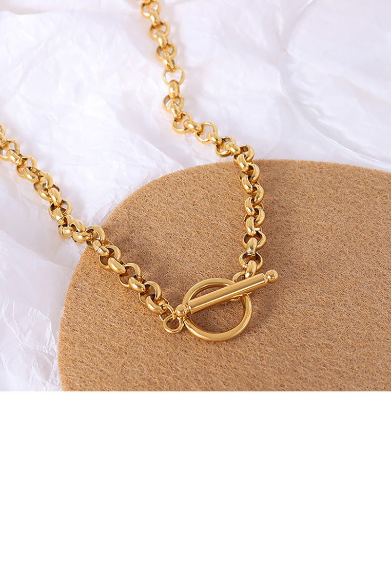 Simple Personality Plated Gold 316L Stainless Steel Circle Geometric Chain Necklace