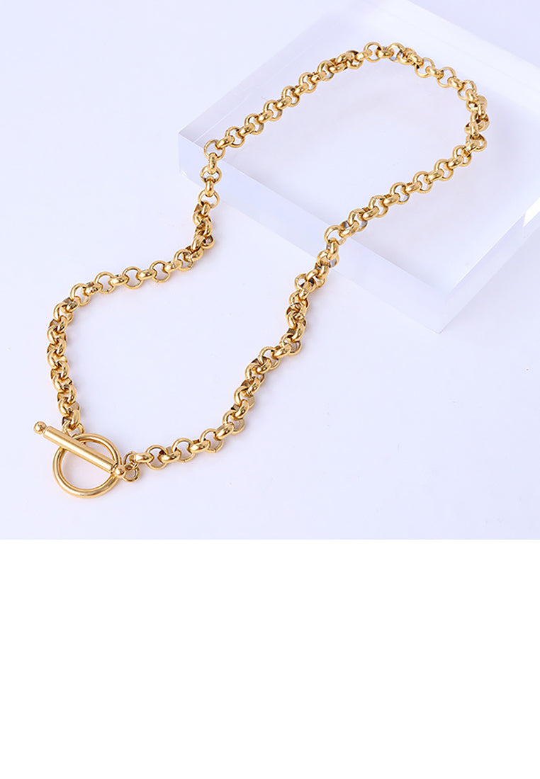 Simple Personality Plated Gold 316L Stainless Steel Circle Geometric Chain Necklace