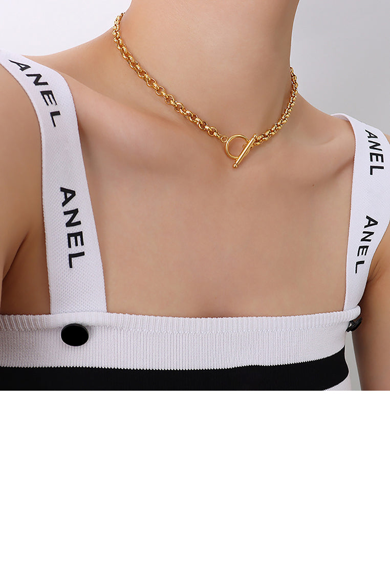 Simple Personality Plated Gold 316L Stainless Steel Circle Geometric Chain Necklace