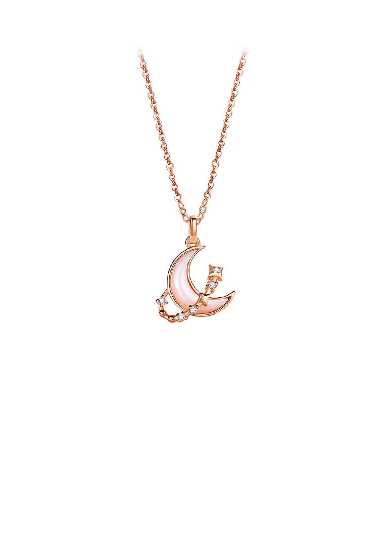 925 Sterling Silver Plated Rose Gold Fashion Temperament Moon Mother-of-pearl Star Pendant with Cubic Zirconia and Necklace - Luxurious Look