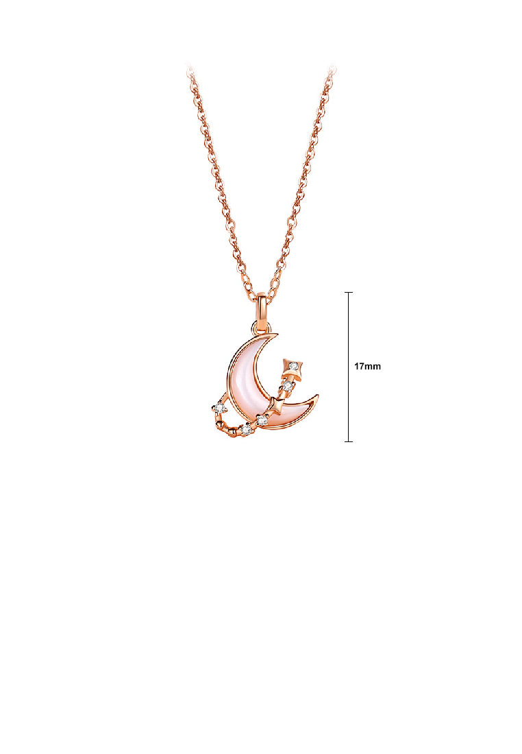 925 Sterling Silver Plated Rose Gold Fashion Temperament Moon Mother-of-pearl Star Pendant with Cubic Zirconia and Necklace - Luxurious Look