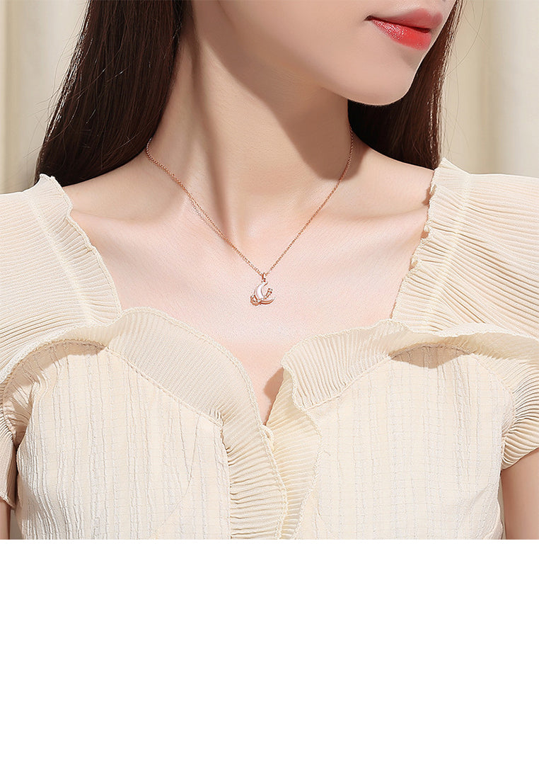 925 Sterling Silver Plated Rose Gold Fashion Temperament Moon Mother-of-pearl Star Pendant with Cubic Zirconia and Necklace - Luxurious Look