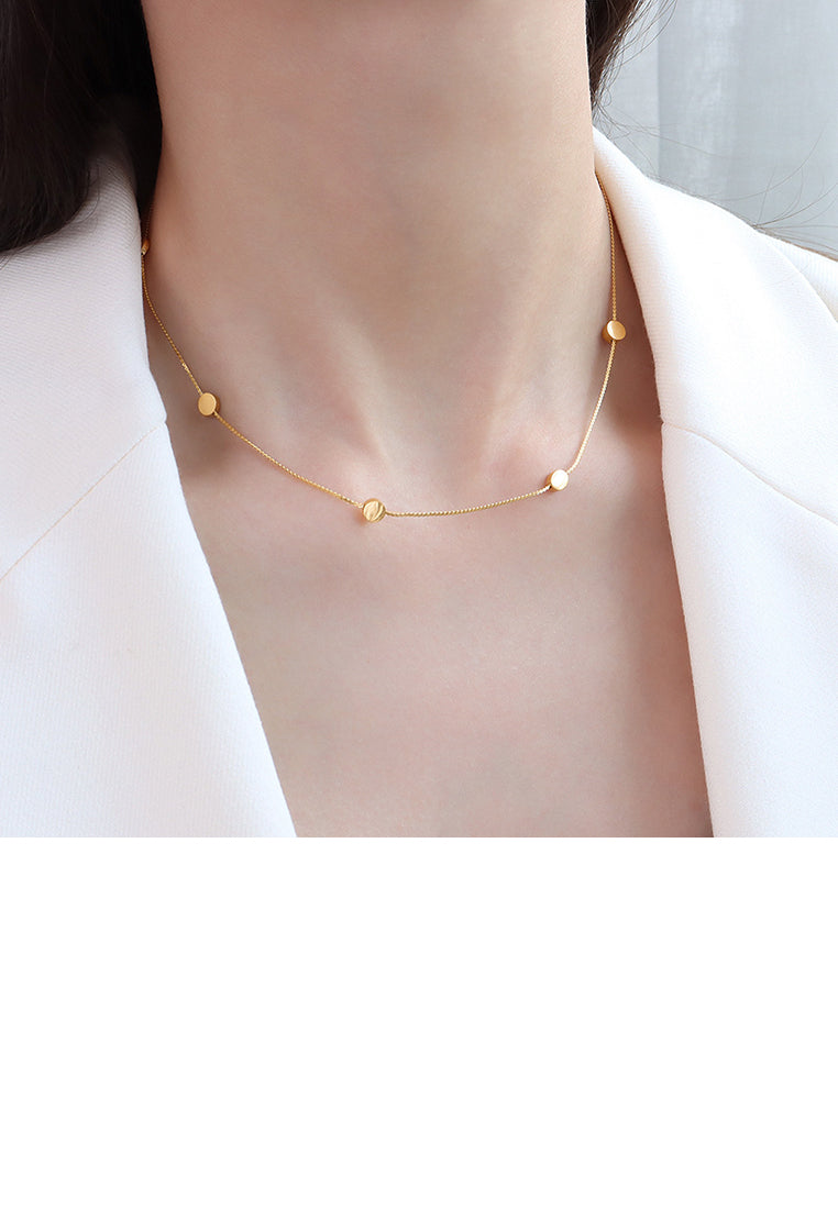 Fashion Simple Plated Gold 316L Stainless Steel Spacer Geometric Round Necklace