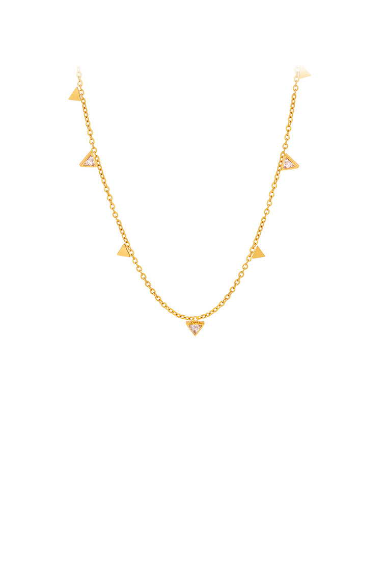 Simple and Fashion Plated Gold 316L Stainless Steel Triangular Geometric Necklace with Cubic Zirconia - Luxurious Look