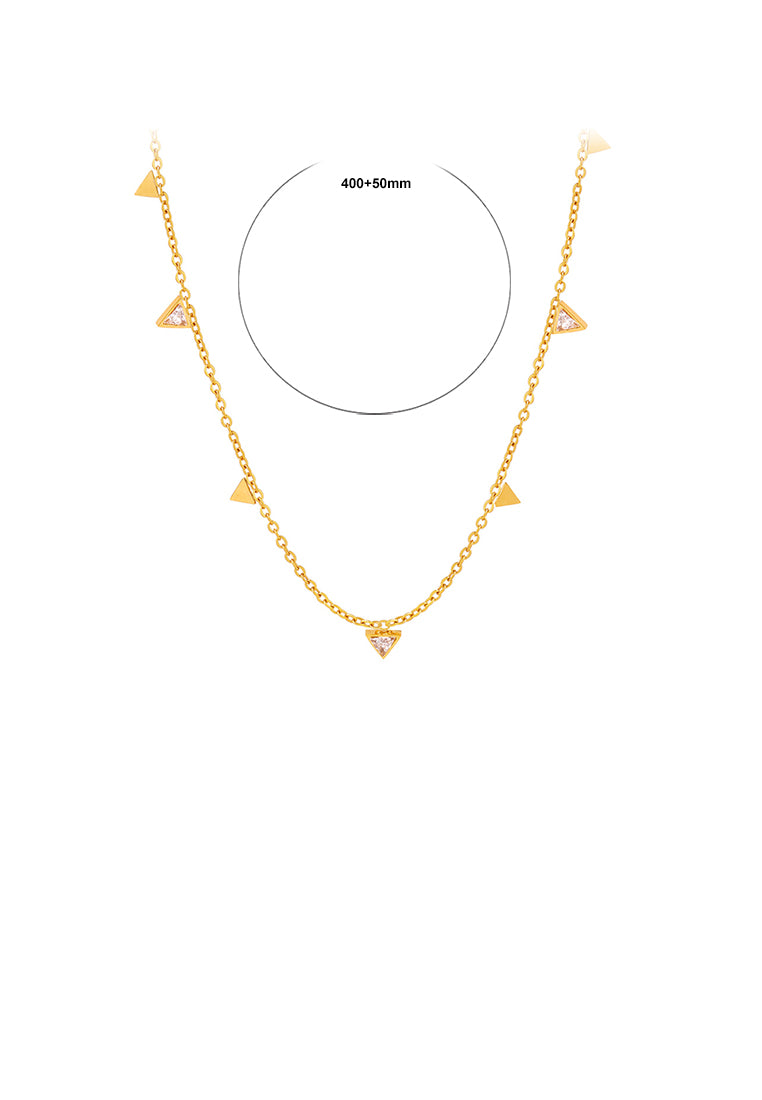 Simple and Fashion Plated Gold 316L Stainless Steel Triangular Geometric Necklace with Cubic Zirconia - Luxurious Look