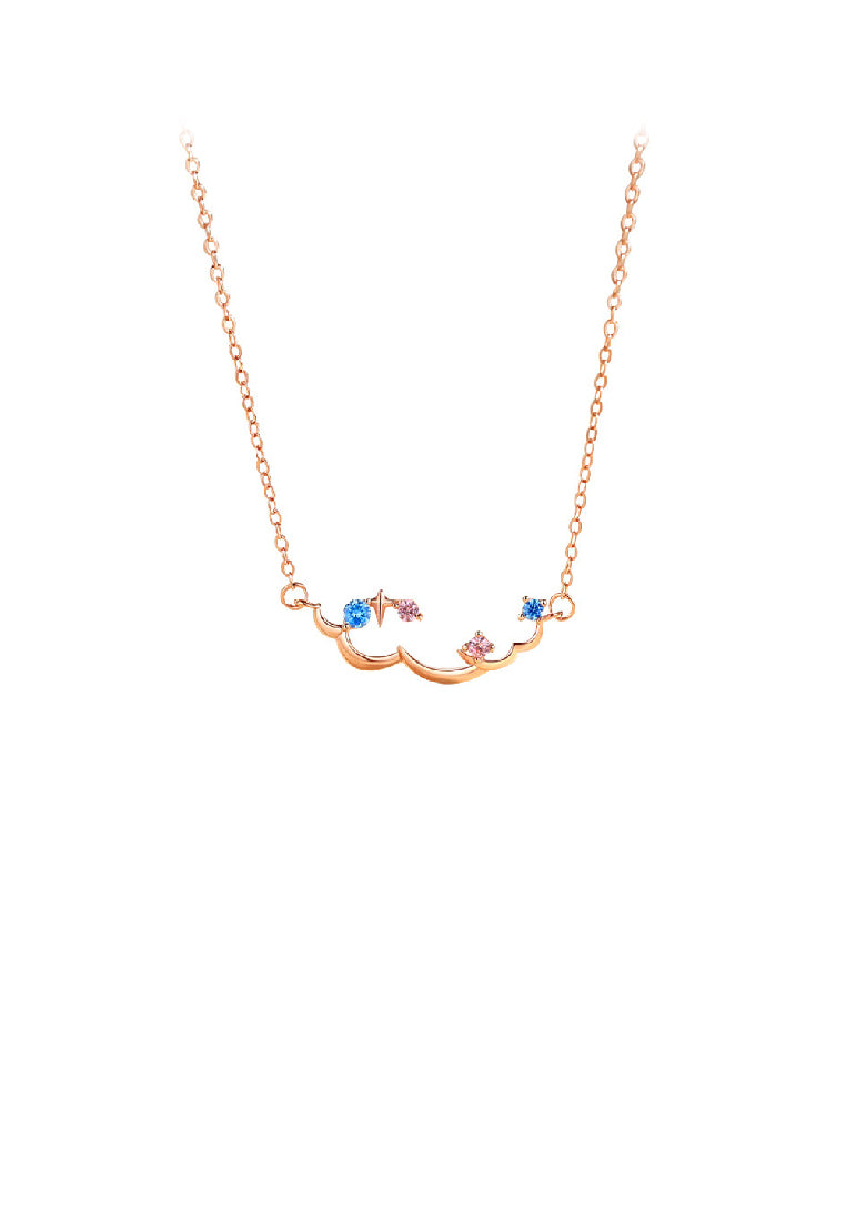 925 Sterling Silver Plated Rose Gold Simple Creative Nebula Pendant with Cubic Zirconia and Necklace - Luxurious Look