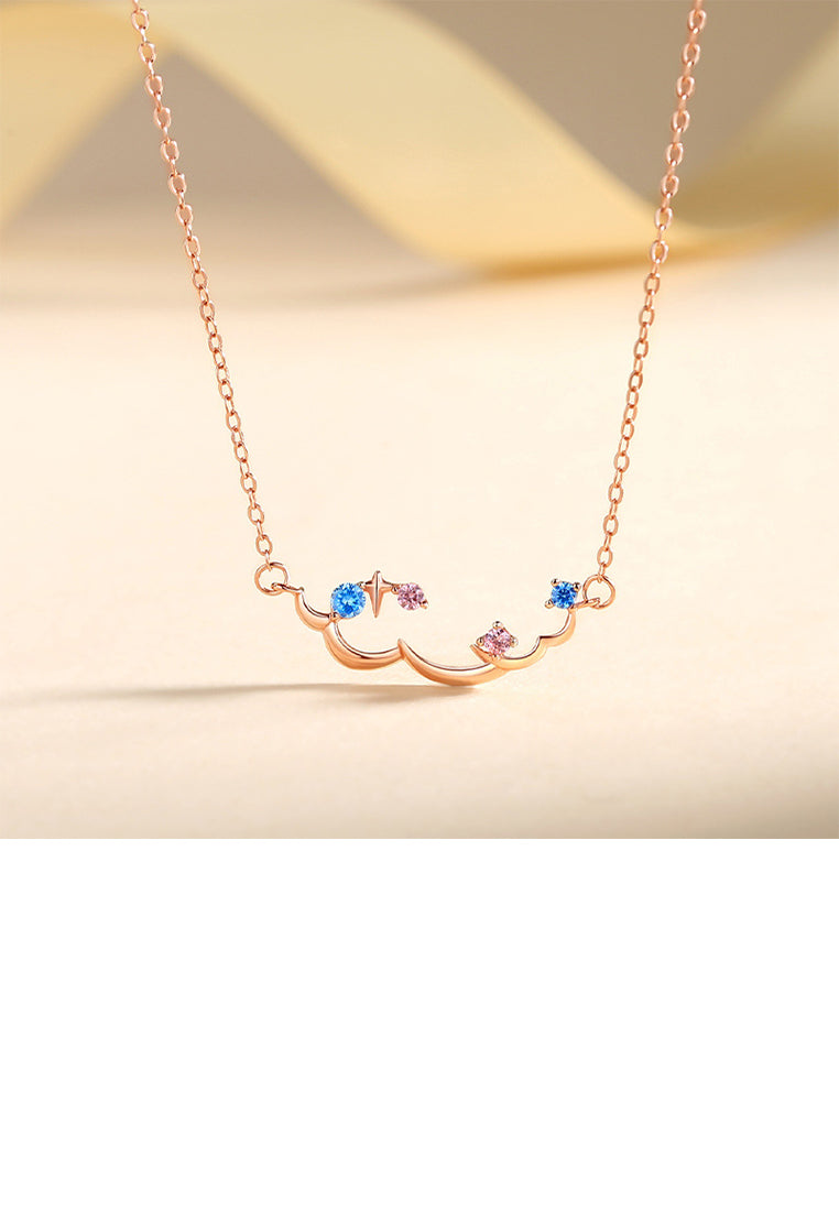 925 Sterling Silver Plated Rose Gold Simple Creative Nebula Pendant with Cubic Zirconia and Necklace - Luxurious Look